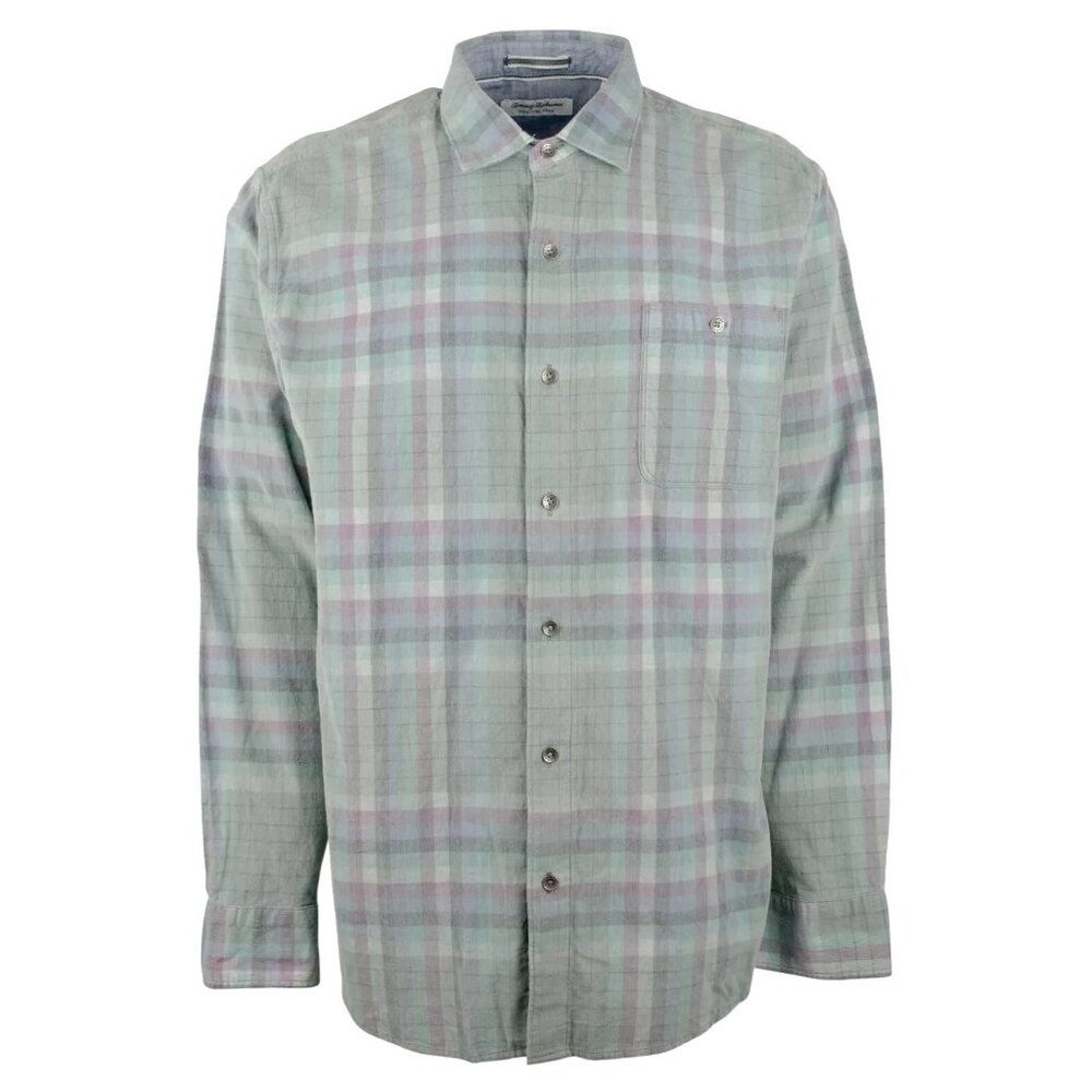 Tommy Bahama Men's Big and Tall XLT Coastline Cord Verde Plaid Trout Green Shirt
